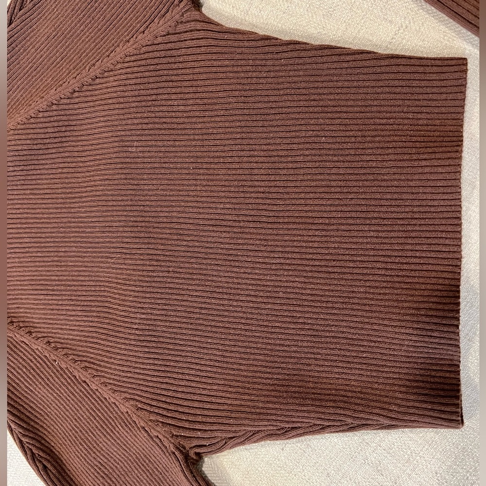 Brown Ribbed Crew Neck Sweater - Picture 6 of 15